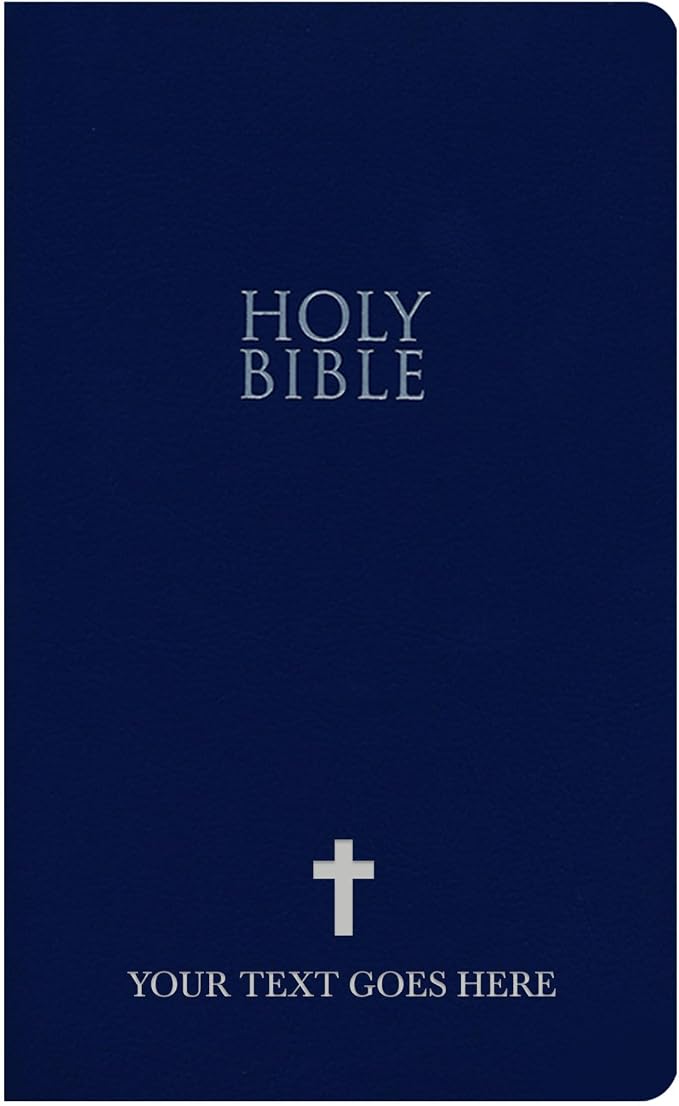 Personalized NIV Bible New International Version SMALL Text/Print Simple Economy Bible with Custom Name and Scripture, Jesus Words in Red Gift for Christian & Religious Events, Blue
