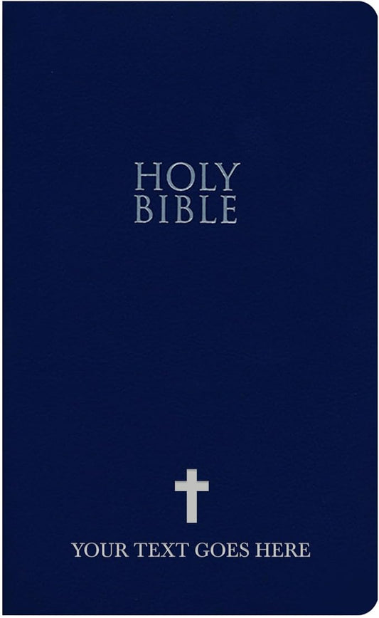 Personalized NIV Bible New International Version SMALL Text/Print Simple Economy Bible with Custom Name and Scripture, Jesus Words in Red Gift for Christian & Religious Events, Blue