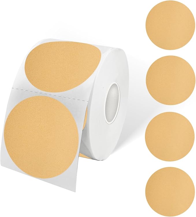 2 Inch Brown Thermal Labels, Round Direct Thermal Labels,Waterproof/Removable Self-Adhesive Thermal Printer Stickers use for Logo Design, Perforation Line Design- 600 Sheets/Roll
