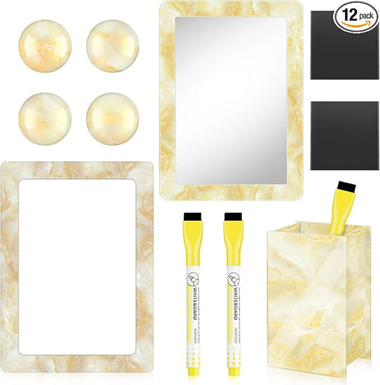 Magnetic Locker Marble Accessories Kit Pale Yellow Back to School Essentials Locker Organizer Supplies Include Mirror Whiteboard Pen with Holder Magnet Magnetic Buckle Back to School Essentials