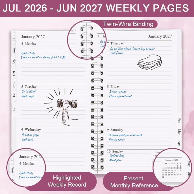 2026-2027 Pocket Planner/Calendar - July 2026 - June 2027, A6 Weekly & Monthly Organizer to Track Goals, Easy to Organize Your Daily Life, 3.75" x 6.75", Pink