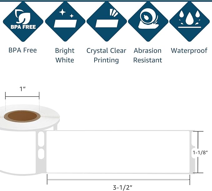 10 Roll (130 Labels/Roll) Compatible for DYMO LW 30251 White Address Barcode Labels 1-1/8" x 3-1/2" Premium Self-Adhesive Label for LabelWriter 450, 450 Turbo, 4XL, Rollo Zebra Printers