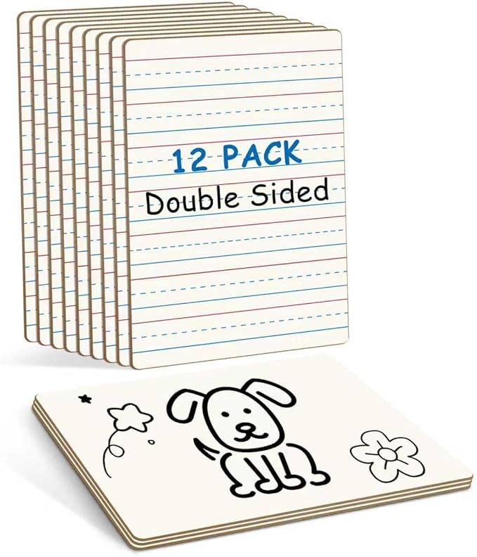 12-Pack Dry Erase Boards, Double-Sided Mini Whiteboards with Lines for Kids, Students, Teachers – 6"x9" Lined Whiteboards for Math & English Writing Practice, Classroom Essentials