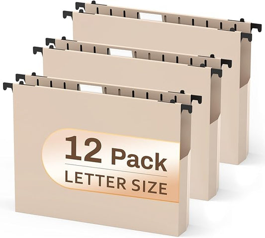 12 Pack Letter Hanging File Folders, Pink Hanging File Folders, Plastic Filing Folders Hang, Extra Capacity 2 In Expansion, File Folder Hanging File Cabinet Organizer School Office Accessories