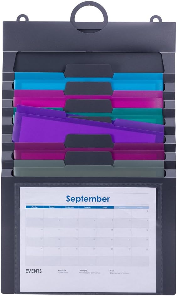 SMEAD Cascading Wall Organizer Gen 2, 6 Pockets, Letter Size, Gray/Jewel Pockets (92063)