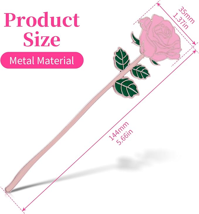 Bewudy Red Rose Bookmark Gift, Metal Book Page Holder for Reading Lovers, Teacher Appreciation Gifts Valentine Mother's Day Christmas Birthday Gift for Women Book Lovers (Pink Rose)