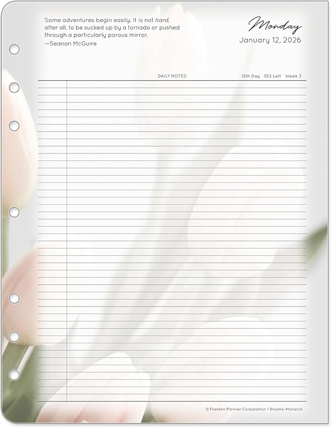 FranklinCovey - Blooms Planner Refill | Two Pages Per Day Ring-Bound (Monarch, Jan 2026 - Dec 2026)