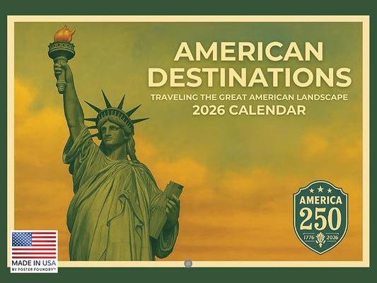 America Vintage Travel Poster Calendar 2026 12 Month | American Made In The USA