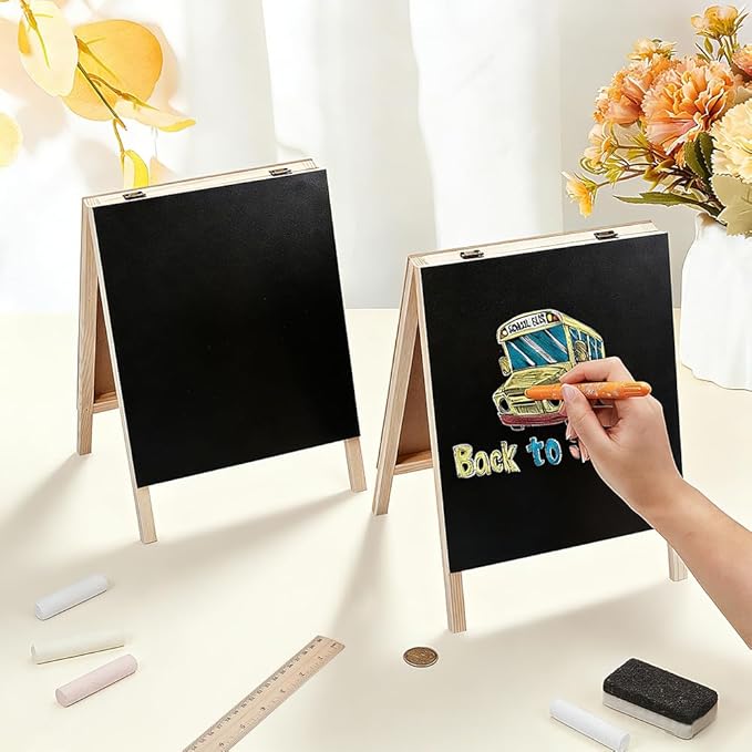 PH PandaHall 2pcs Wood Chalkboard Sign Double-Sided Tabletop Chalkboard Chalk Board Stand Sign Small Blackboard Easel for Home Office School Restaurant Business Wedding Event Decor, 11.5x8.2 Inch