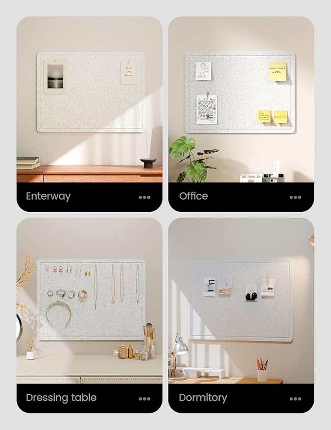 Fluxynara Bulletin Board, 23.6" x 17.5" Cork Board Alternative with 12 Safe Removable Adhesive Tabs, Foldable Felt Pin Board for Home Office, Classroom, Bedroom,Entryway for Walls—Light Gray