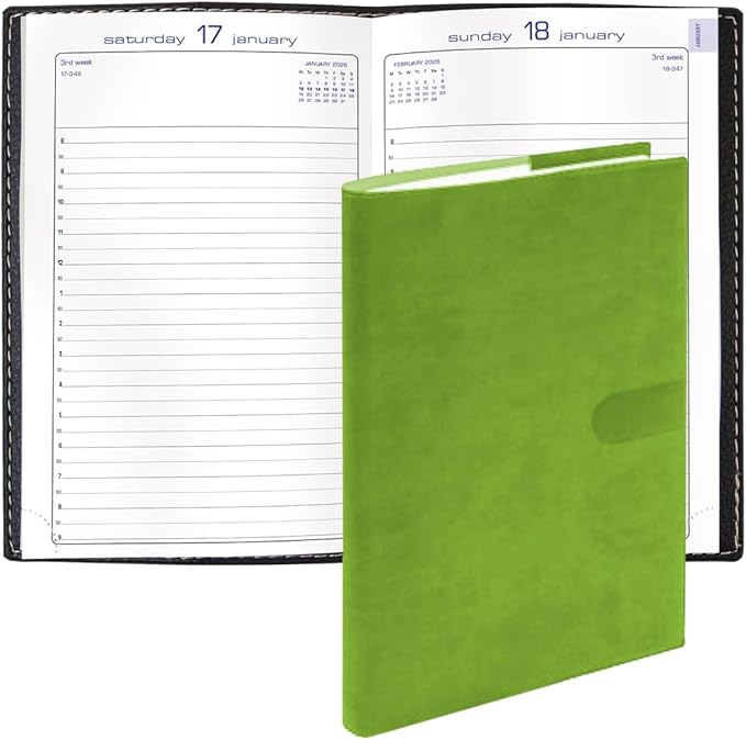 Exacompta 2026 Journal 21 - Daily/Monthly Planner - 12 Months, Jan. to Dec. - 5 1/4 x 8 1/4" - Smooth Faux Suede Texas Bamboo Green Cover - Time Management Organizer and Appointment Journal