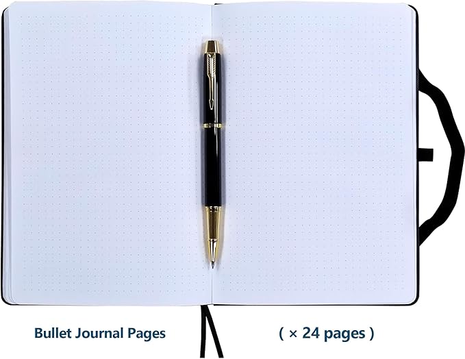 2026 Planner Journal with Yearly, Monthly, Weekly & Daliy Plan Pages, 24 Lined and 24 Dotted Pages, More Functional Pages, 8.5" x 5.75" Medium A5 Size (Black with Pen)
