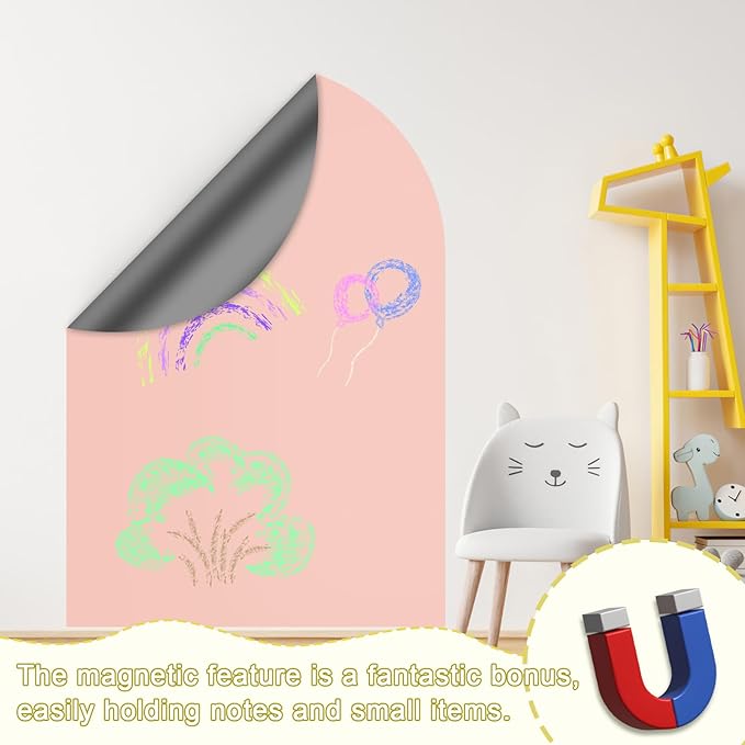Magnetic Chalkboard Wall Peel and Stick Exclusive Rainbow and Cloud Wallpaper 54" Wx70 H Roll Magnetic Arch Chalkboard for Wall Self Adhesive Wall Sticker for Office School Playroom Bedroom, Pink