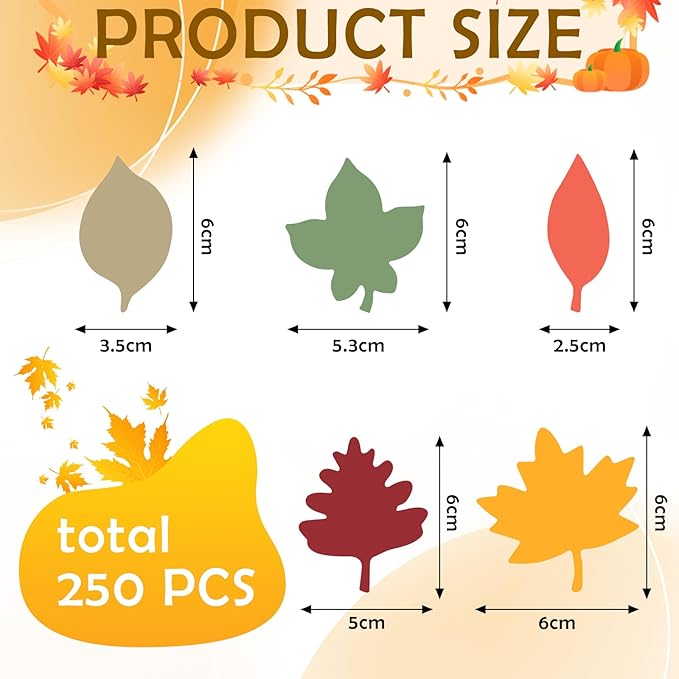 Hillban 250 Pcs Paper Fall Leaves Die Cuts Bulk Autumn Leaf Cutout Thanksgiving Autumn Leave Decor Multicolor Mixed Leaves for Fall Bulletin Board and Craft Projects Party Decor (2.4 Inches)