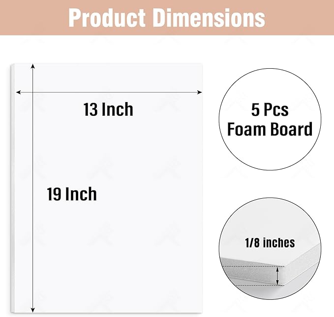 Golden State Art, Acid Free 5 Pack 13x19 White Foam Boards Foam Core Poster Board, 1/8'' Thick Polystyrene Foam Sheet for Projects, Mounting, Crafts, Art and Presentations