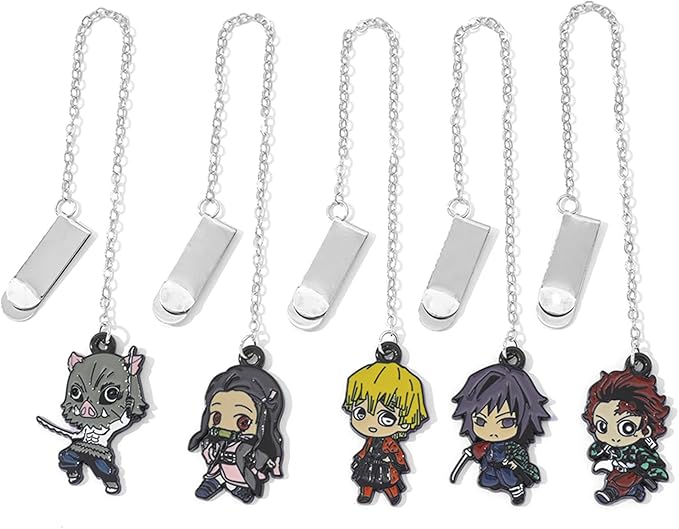 Anime Tanjiro Nezuko Bookmark Set, 5-Piece Metal Cartoon Hashira Bookmarks for Readers, Students, Anime Fans, Book Lovers,Reading Accessories (5pc Demon)