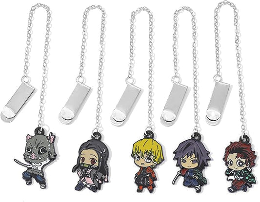 Anime Tanjiro Nezuko Bookmark Set, 5-Piece Metal Cartoon Hashira Bookmarks for Readers, Students, Anime Fans, Book Lovers,Reading Accessories (5pc Demon)