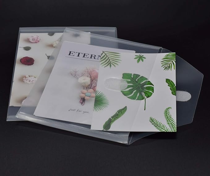 PLESIU Tatane 12 Packs Clear Plastic Small Envelope with Hook & Loop Closure 5 x 7 Ploy Envelope for Receipe/Check