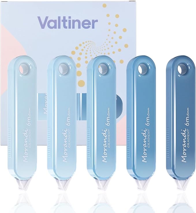 5-Piece Correction Tapes, Aesthetic Cute White Pull Out Tape, Quick Dry, Instant Correct, Easy to Use for School Office Supplies (Blue)