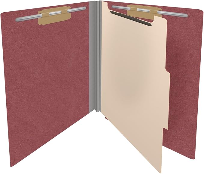 Pressboard Classification Folders, Full Cut End Tab, Letter Size, 1 Divider, Dark Red (Box of 10)