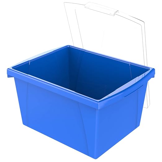 Storex Classroom Storage Bin with Lid, 4 Gallon, 13-5/8 x 11-1/4 x 7-7/8 Inches, Blue