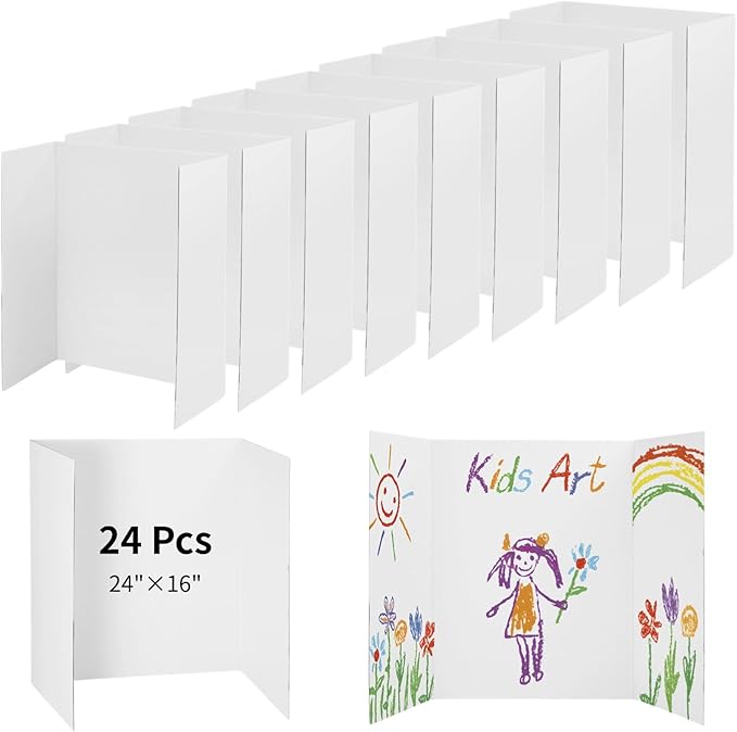 24-Piece Trifold Poster Board Set, 24×16" Tri Fold Display, Thick Corrugated Cardboards for Presentations