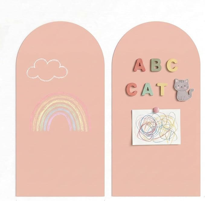 2-Pack Magnetic Wall Decal: 15.7"x31.5" Double Arch Chalkboard - Aesthetic Boho Playroom Decor & Screen-Free Kids Magnet Board for 1-3 Toddlers & 4-10 Children- Peel and Stick (Camel Pink)