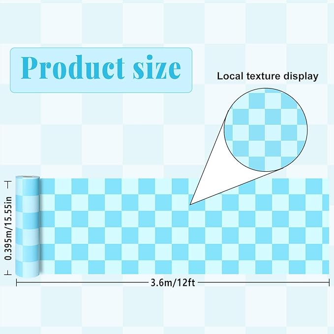 Blue Checked Bulletin Board Roll Pastel Blue Reusable Waterproof Erasable Bulletin Poster Non-Woven Fabric Bulletin Board for Father's Day Easter Classroom Decor Wrapping Paper Crafts 15.55in x12ft