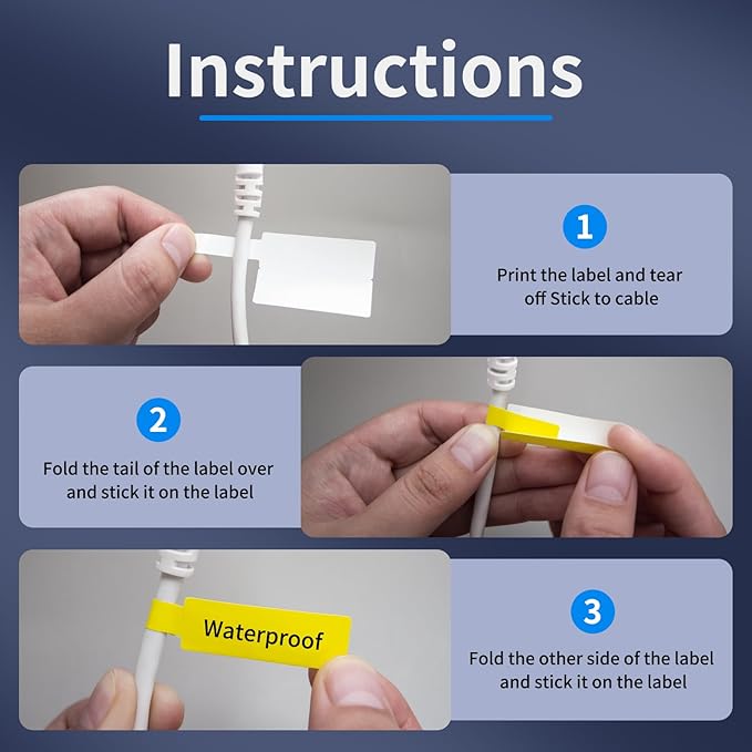 200 Pcs Cable Labels - Waterproof Wire Cord Label, Tear Resistant Wire Labels, Self Adhesive Cord Organizing Label, for Cable Management, Compatible with PUQU AQ20 Label Makers(Yellow) 30x90mm