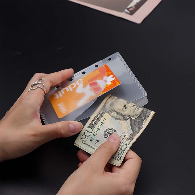 NatSumeBasics 8 A7 Binder Dividers Pockets with Tabs Zipless Cash Stuffing Envelopes Clear Binder Inserts and Tab Sticker for 6 Rings Budgeting Binder Accessories (8 A7 2 Layer)