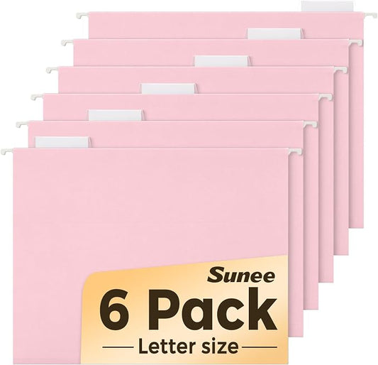 SUNEE 6 Pack Hanging File Folders, Pink Folders, Hanging File Folders Letter Size with 1/5-cut Tabs, Stay Organized for Your Home and Office Bulk File and Documents