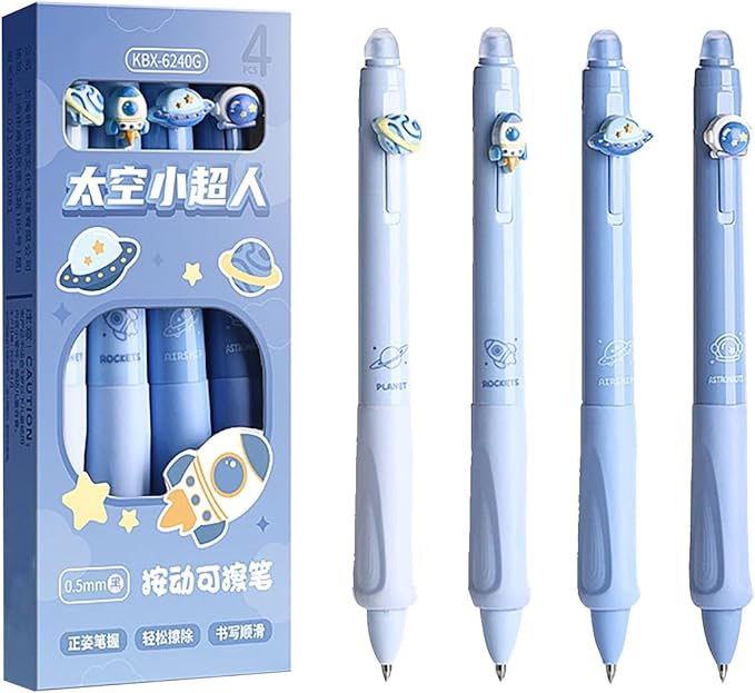 YYaaloa 4pcs Cute Retractable Erasable Gel Pens Fine Point 0.5mm Black Inks Make Mistakes Disappear for Writing Planner and Crossword Puzzles (Blue, Black)