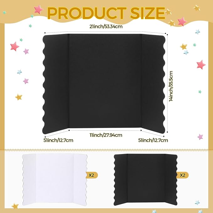 Mooliwe 4 Pack 21" x 14" Trifold Poster Board Tri Fold Poster Boards Foldable Corrugated Business Presentation Display Paper Boards for Science Fair Events, School Projects, Exhibitions(Black White)