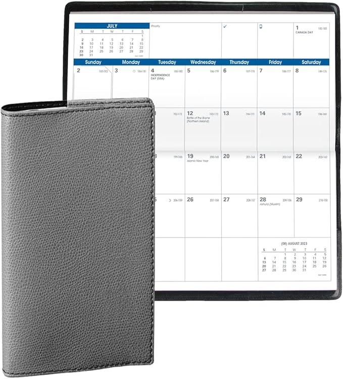 Quo Vadis 2024 Visoplan - Monthly Planner - 12 Months, Jan. to Dec. - 6 3/4 x 3 1/2" - Grained Faux Leather Club Gray - Pocket Calendar Organizer