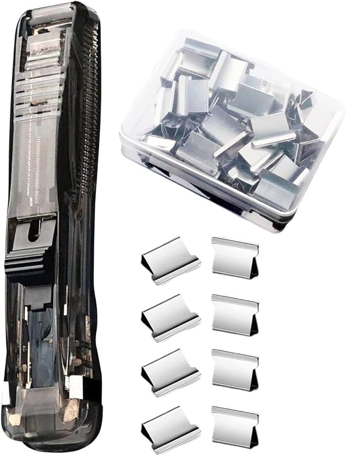 Binder Clip Stapler,40 Sheets Capacity Paper Clip Dispenser | with 50 Stainless Refills Desktop Reusable Clamp Stapler,for Teacher Student Office School Home Craft