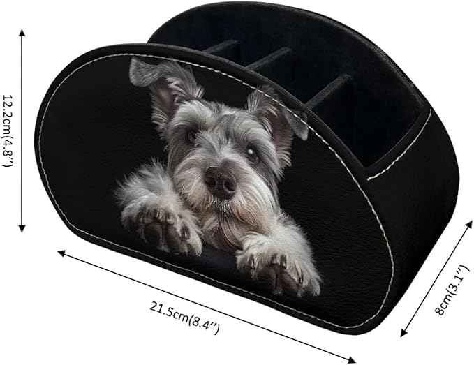 Forchrinse Yorkshire Terrier Remote Control Holder Organizer Box with 5 Compartments,Leather Remote Caddy Storage for Remote Controllers,Office Supplies,Pen,Makeup Brush