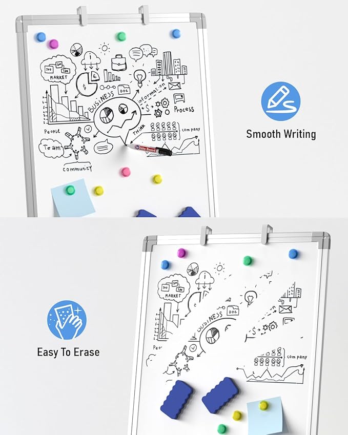 Nicpro Easel Whiteboard with Stand, 36 x 24'' Magnetic Dry Erase White Board Tripod Height Adjustable with Pens, Eraser, Magnet, Flipchart Easel Stand White Board for Kid Student Office Home Classroom