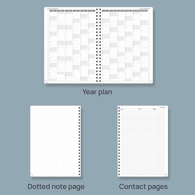 POPRUN 2026 Daily Planner One Page A Day - [A4 Large Size 8.25" x 12" -Spiral Hard Cover], Agenda 2026 Hourly Appointment Book with Monthly Calendar, Pen Holder, Ivory Paper -Pacific Green