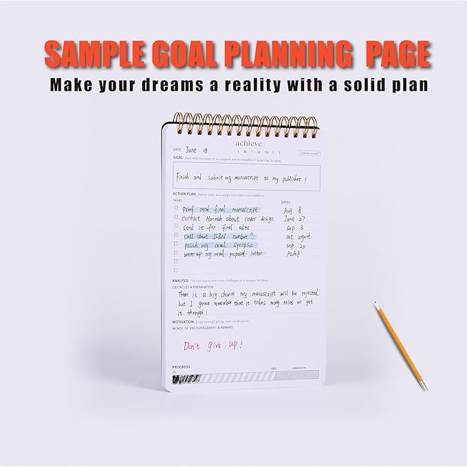 Goal Planning Notepad - A5 Goal Setting Journal For Project Action Plan,Task Management, Personal Development & Track Goals. Productivity Notepad For Daily Work & School - 54 Sheets