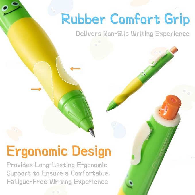 Thick Mechanical Pencil for Kids, Smile Handwriting Pencil with Non-Slip Grip & 2.0mm HB Lead, Break-Resistant, 8 Pack Includes 96 Refills #2, Sharpener & Eraser