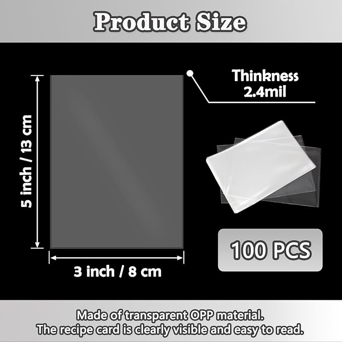 Recipe Card Protectors, Recipe Card Covers Index Card Sleeves Protect Recipes Kitchen Plastic Cookbook Sheet Protectors Cookbook Page Sleeve - 100 Count 3×5 Inch
