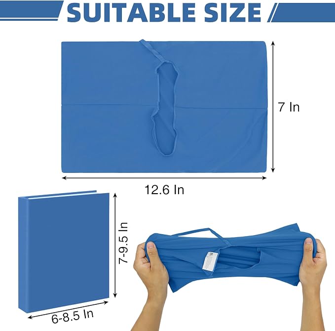KICNIC Dark Blue Fabric Book Cover for Hardcover, 1 Pack, 6x9 Inch, Up to 8.5”x9.5”, Adjustable School Book Sleeve Protector for Teens, Stretchable Decorative Cloth Book Sox for Book Lovers