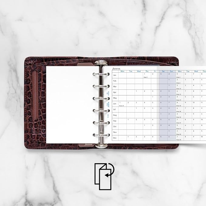 Filofax Calendar Diary Refill, Pocket Size, Horizontal Year Planner, White Paper, English, 2026 (C68201-26)