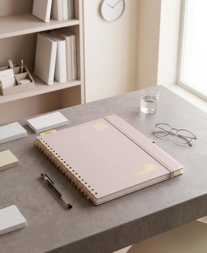 POPRUN 2026-2027 Academic Year Weekly and Monthly Planner Calendar,Jul 2026 - Jun 2027，10" x 8"， Daily Agenda Book & Appointment Book with Hourly Schedule, Tabs, Hardcover, School and Office Supplies - Light Pink