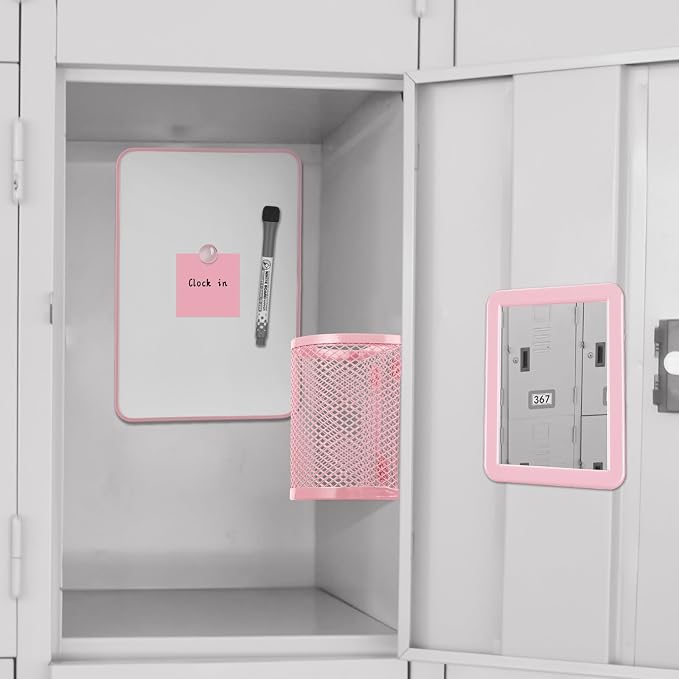 Ctosree 13 Pcs Locker Organizer and Accessories Kit Stackable Mesh Locker Shelf, Pen Holder, Magnetic Mirror, Whiteboard, Cloth, Marker, Magnet for Classroom Back to School Essentials(Pink)