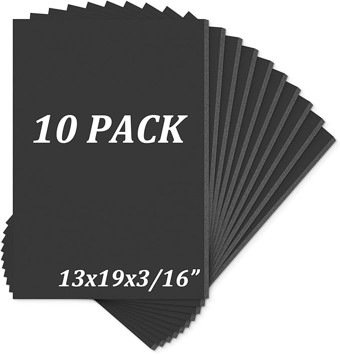 Mat Board Center, Pack of 10 Acid-Free Foam Boards, 13x19 inch Black Foam Boards, 3/16" Thick