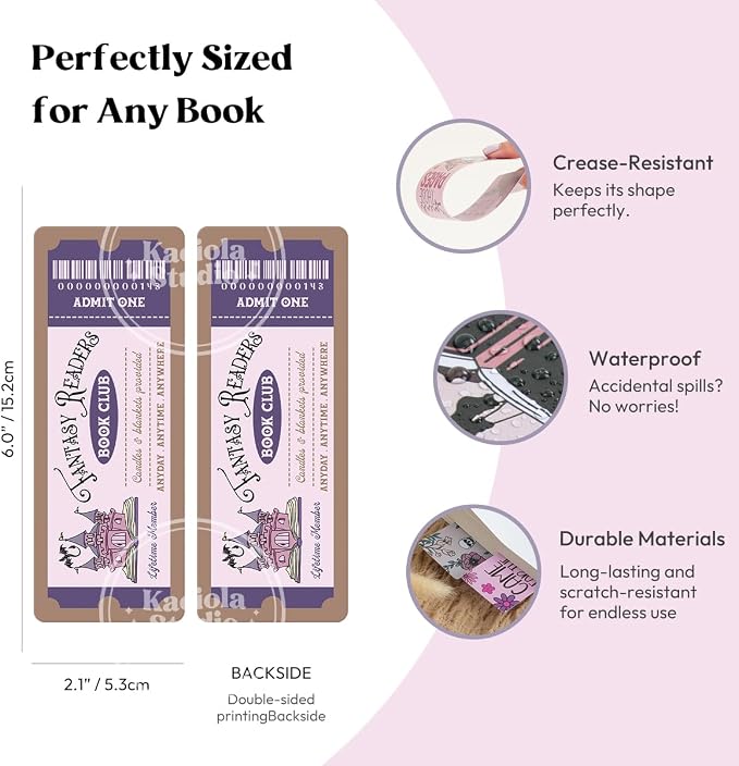 Kaciola 10PCS Funny Bookmarks for Women, Booklovers Club Ticket Theme Book Marks Bookish Items Gift, Cute Bookmarks for Women Booklovers Teachers Adults Reading