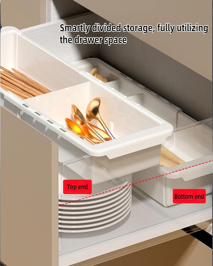Deep Drawer Organizer Office, Adjustable & Expandable Drawer Organizer with Dividers, 18.11” White Plastic Storage Tray for Office Supplies, Kitchen Utensils,Junk & Tool Drawers
