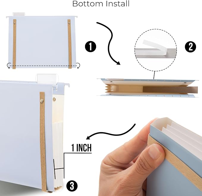 Y YOMA 6 Pack Extra Capacity Hanging File Folders with Handle Letter Size Accordion Decorative Reinforced File Folder Cute Colored Expandable Portable Folder with 1/5-Cut Adjustable Tabs, Lake Blue