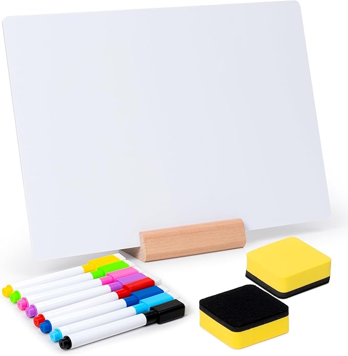 Small Dry Erase Board - 2PCS Whiteboards for Classroom Supplies with 20 Markers and 2 Erasers, Portable Double Sided Lapboard with Wood Base for Students Teachers School Accessories (11 x 8 in)
